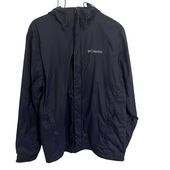 Columbia Omni Tech Waterproof Jacket Mens Small Navy Blue Breathable Raincoat - Picture 1 of 13